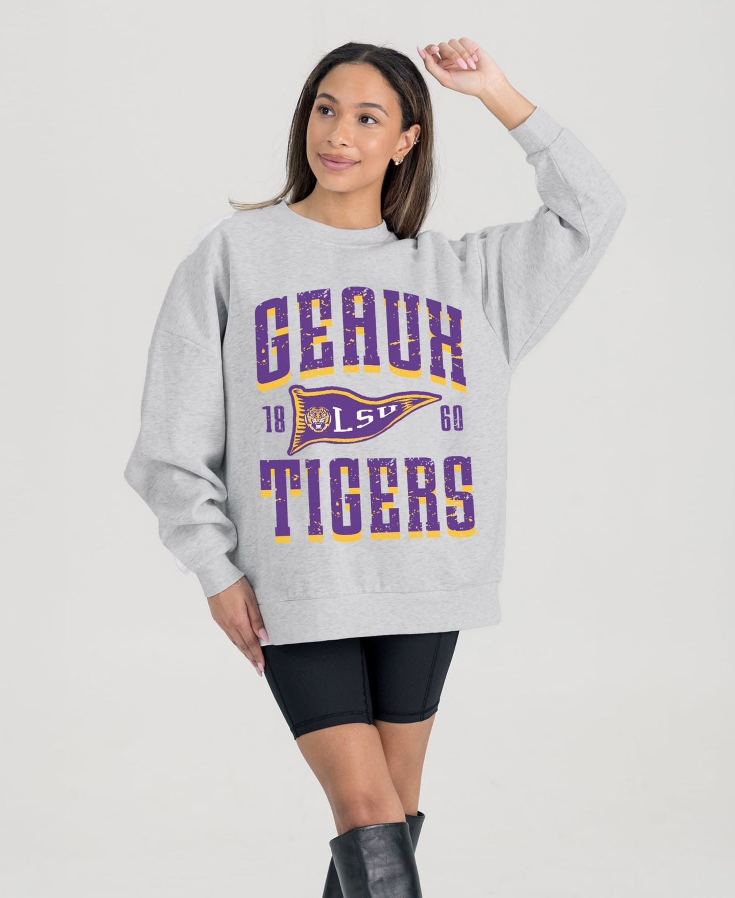 Женская толстовка Gameday Couture Ash LSU Tigers Oversized Pennant Pride Premium Fleece — фото 1