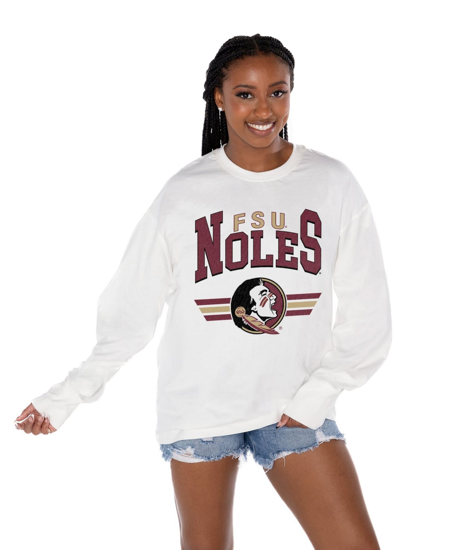 Женская футболка Gameday Couture White Florida State Seminoles Oversized Swift Strike Long-Sleeve — фото 1