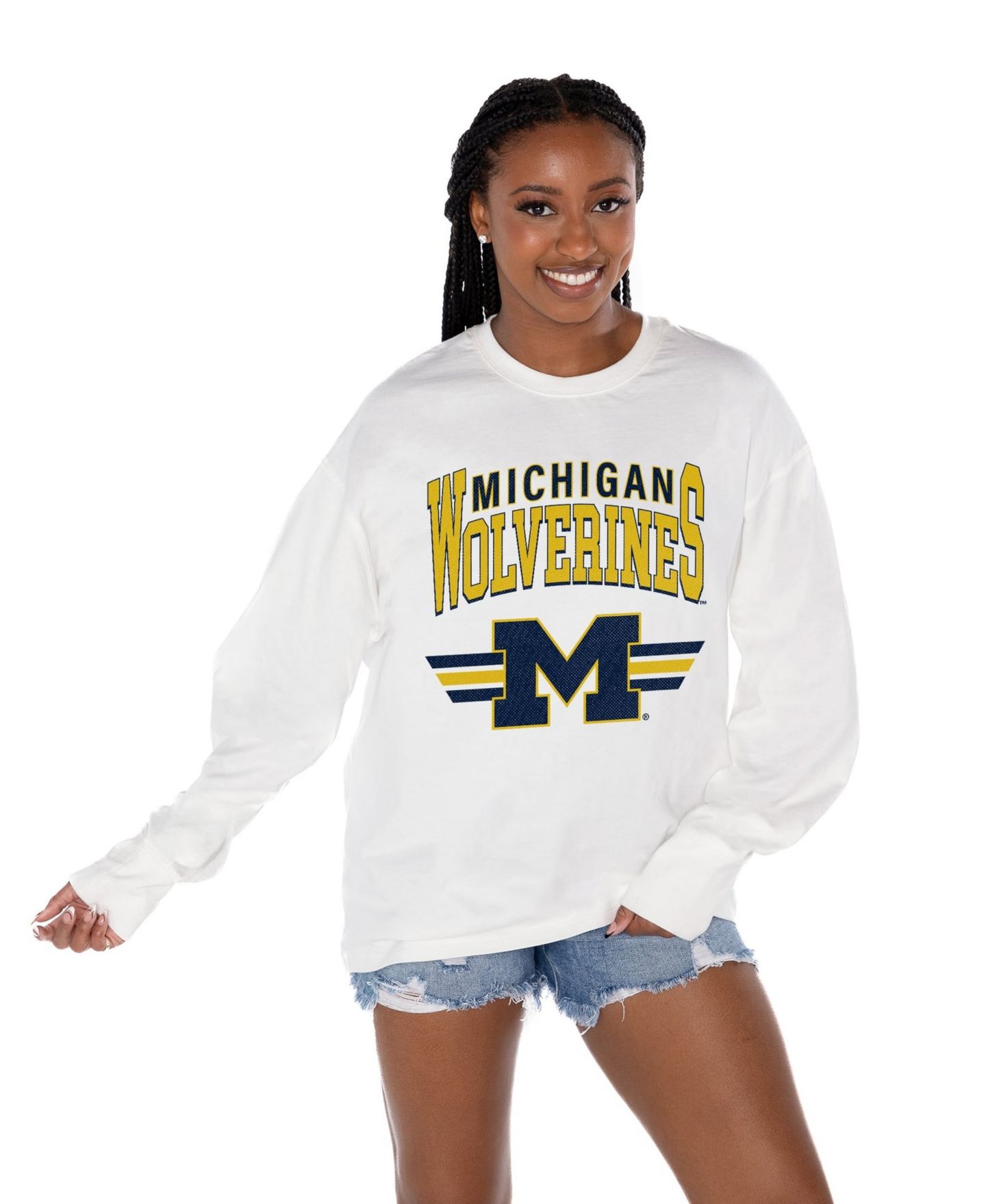 Женская футболка Gameday Couture White Michigan Wolverines Oversized Swift Strike Long-Sleeve — фото 1