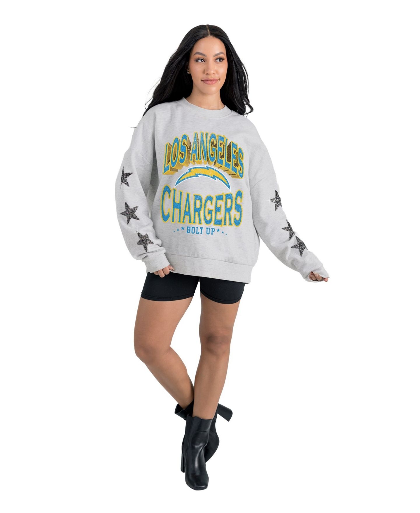 Женская толстовка Gameday Couture Ash Los Angeles Chargers Resilience Relaxed Rhinestone Pullover — фото 4