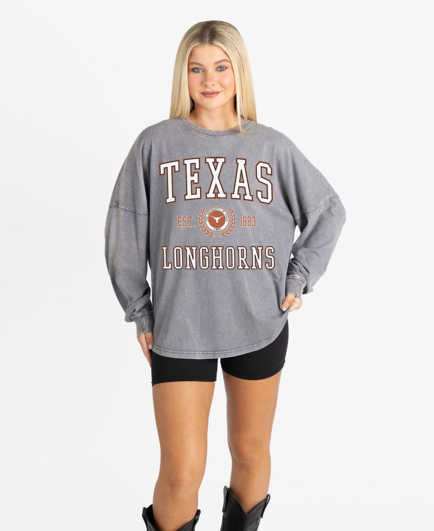 Женская футболка Gameday Couture Gray Texas Longhorns Oversized Final Score Snow Wash Long-Sleeve — фото 1