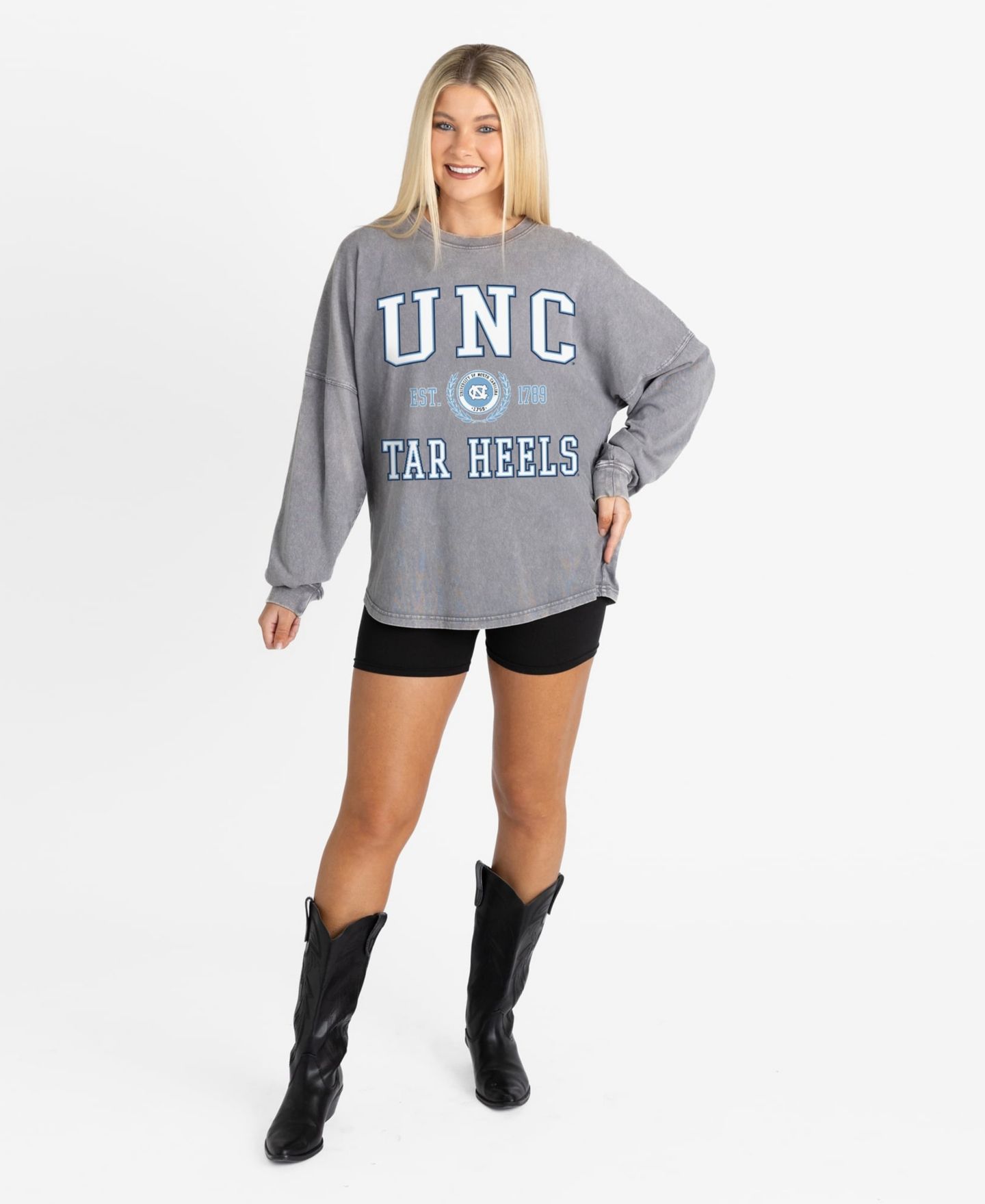 Женские футболки Gameday Couture Gray North Carolina Tar Heels Oversized Final Score Snow Wash Long-Sleeve — фото 3