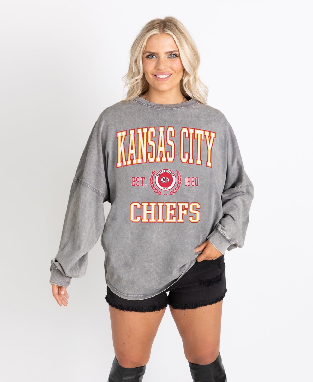 Gameday Couture Women's Gray Kansas City Chiefs Oversized Final Score Snow Wash Long-Sleeve T-Shirt - Gray
