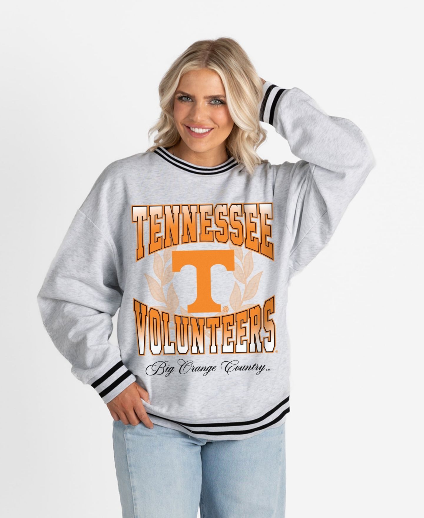 Женская толстовка Gameday Couture Ash Tennessee Volunteers Oversized Fade Route Ringer Stripe — фото 1