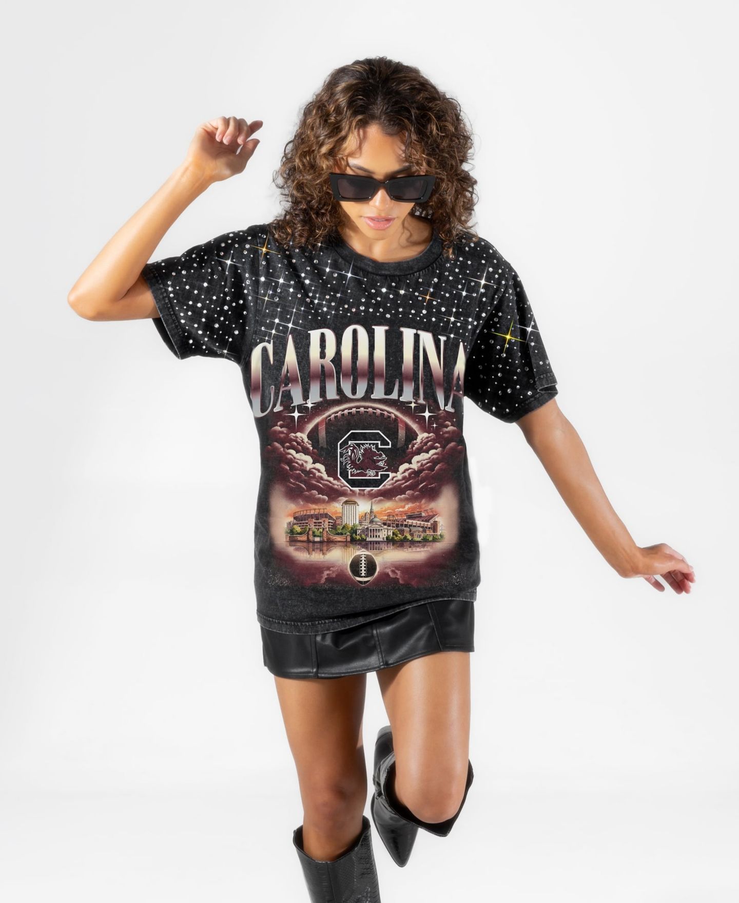 Женская футболка Gameday Couture Black South Carolina Gamecocks Sky's the Limit Washed Micro Rhinestone — фото 3