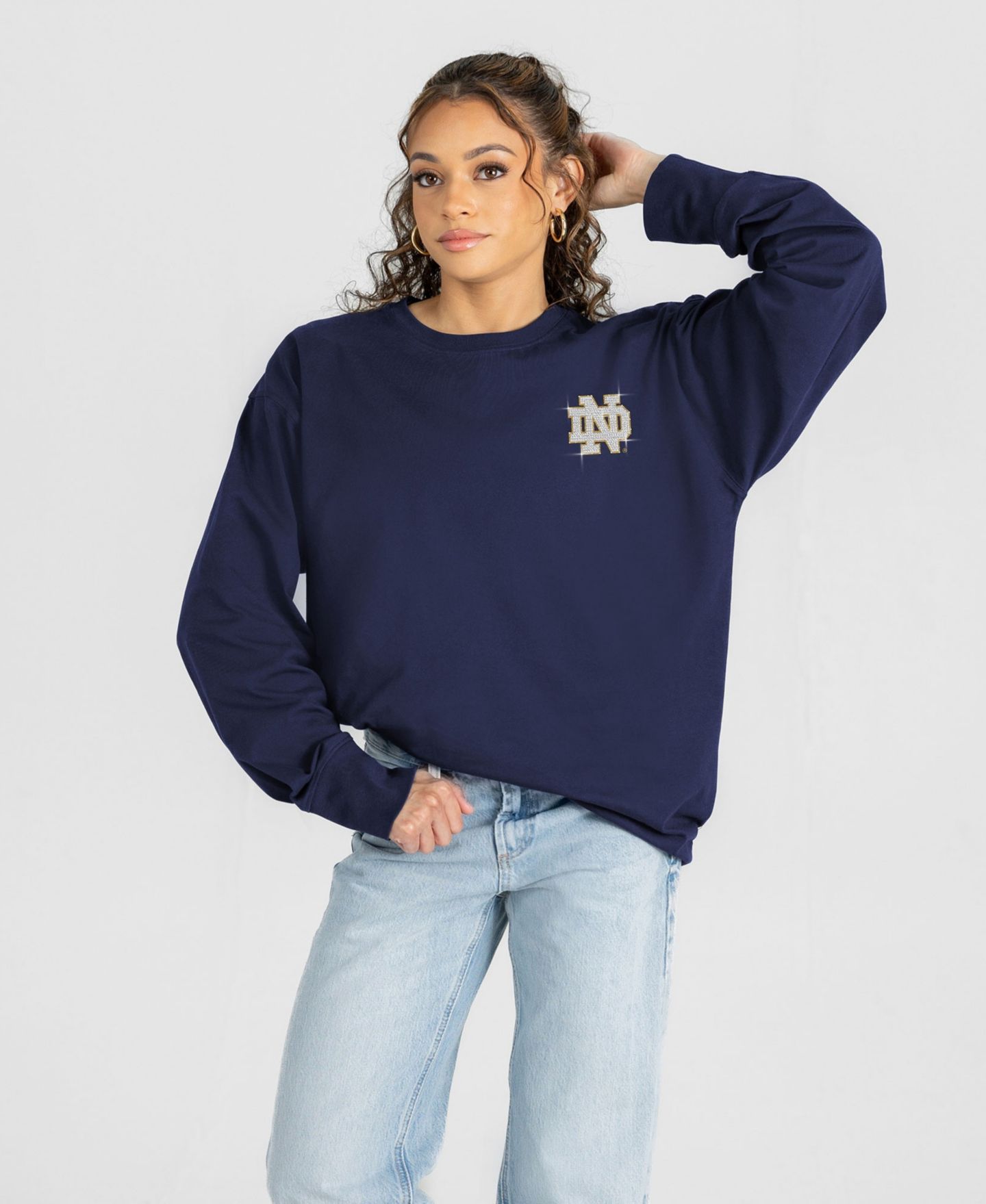 Женская футболка Gameday Couture Navy Notre Dame Fighting Irish Light It Up Rhinestone Long-Sleeve — фото 5