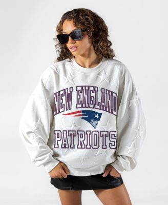 Women's White New England Patriots Big Play Energy Tonal Star Embossed Sweatshirt