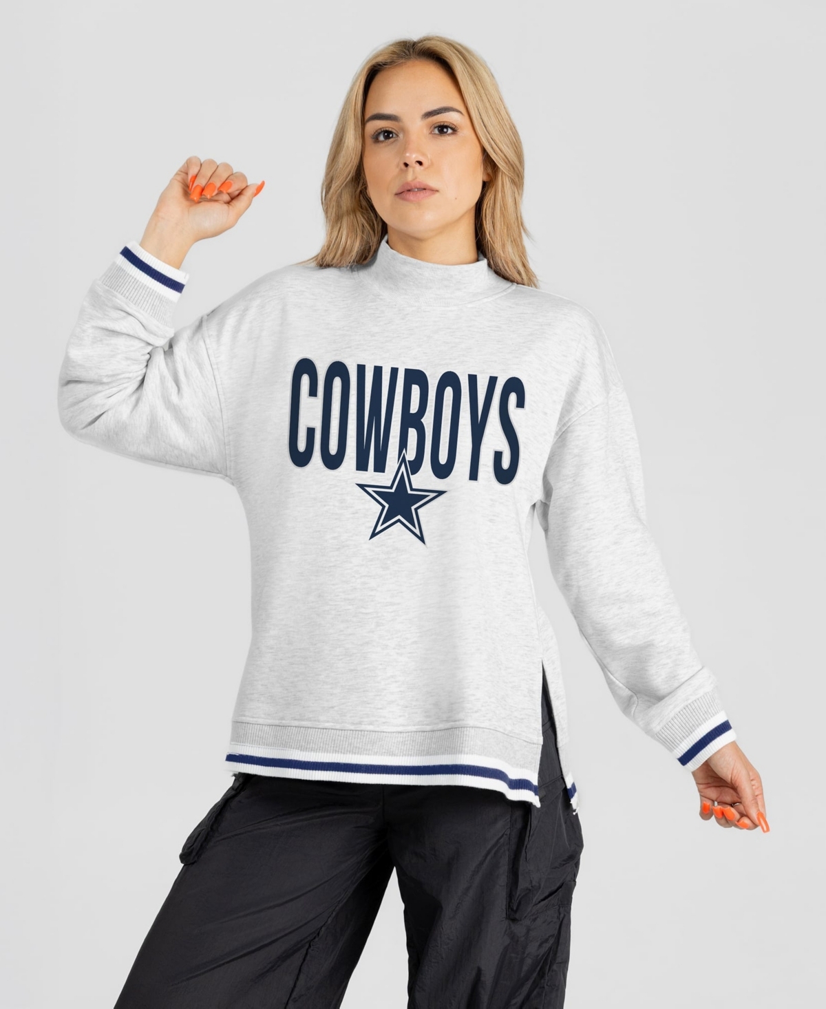 Gameday Couture Women's Ash Dallas Cowboys Rally Point Contrast Stripe Mock Neck Sweatshirt - Ash