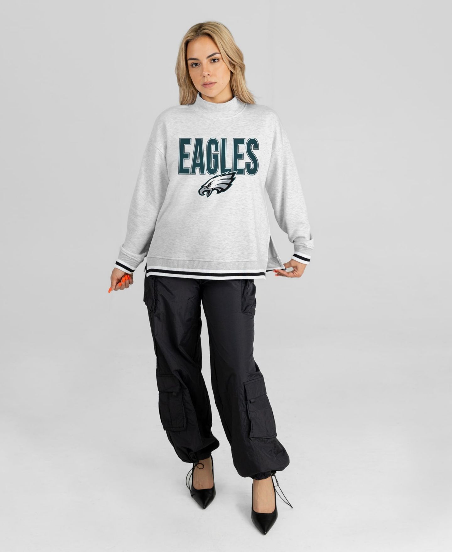 Женская толстовка Gameday Couture Ash Philadelphia Eagles Rally Point Contrast Stripe Mock Neck — фото 3