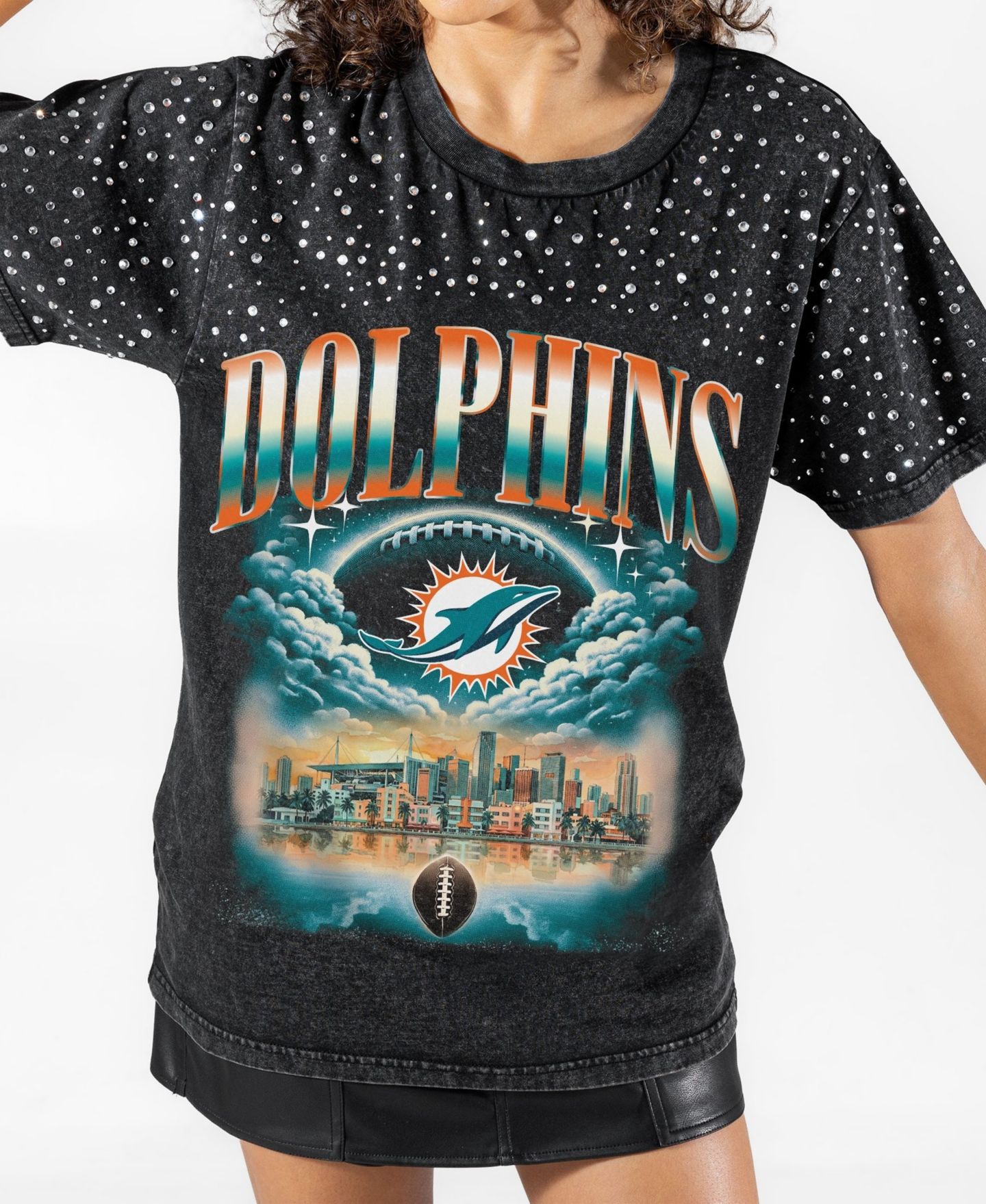 Женская футболка Gameday Couture Black Miami Dolphins Sky's the Limit Washed Micro Rhinestone — фото 4