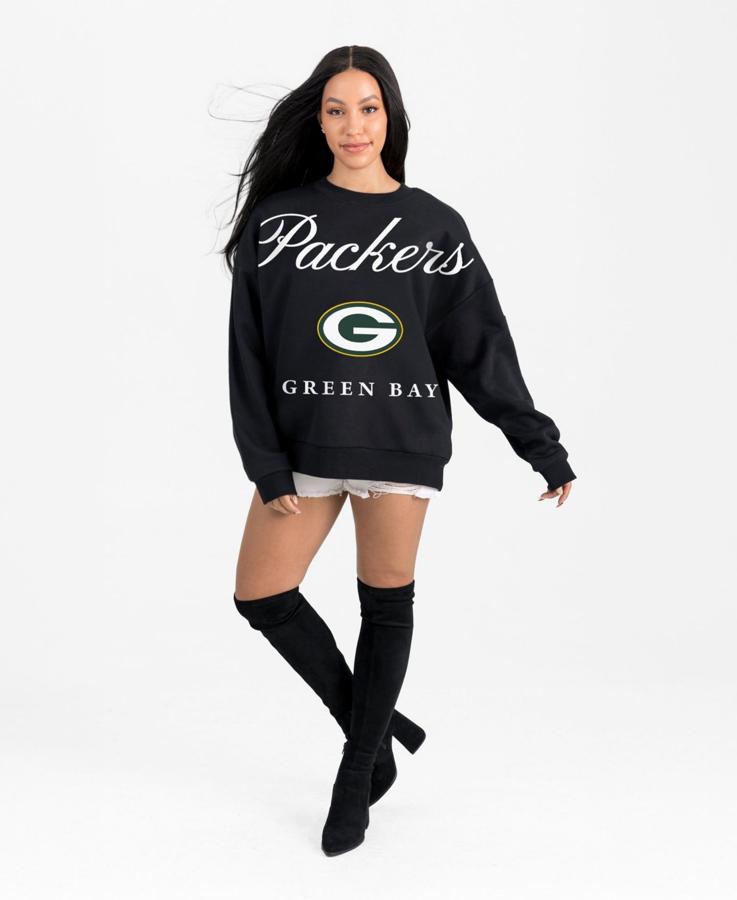 Женская толстовка Gameday Couture Black Green Bay Packers Legacy Club Premium Fleece Drop Shoulder Oversized — фото 3