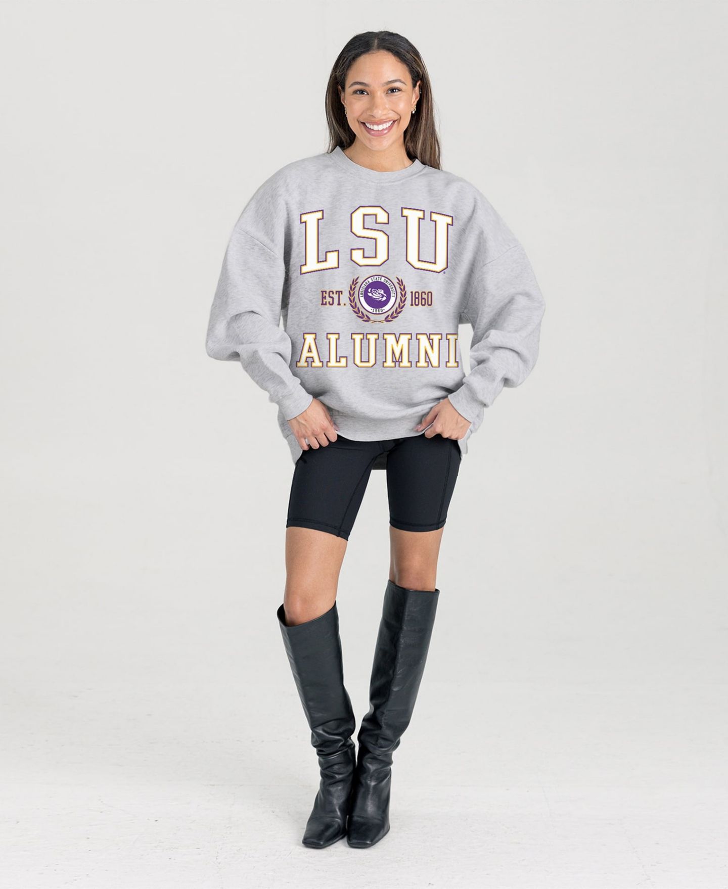 Женская толстовка Gameday Couture Ash LSU Tigers Degree Unlocked Oversized Premium Fleece — фото 4
