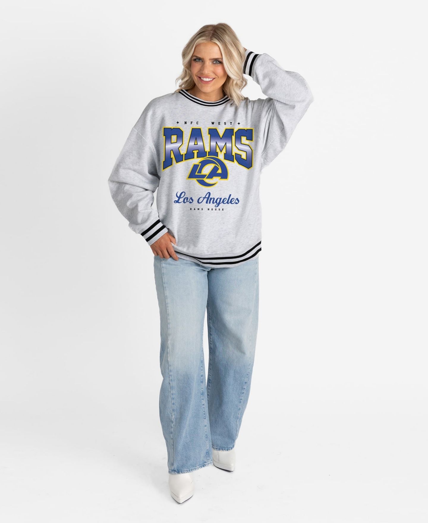 Женская толстовка Gameday Couture Ash Los Angeles Rams Oversized Gridiron Drive Ringer — фото 2