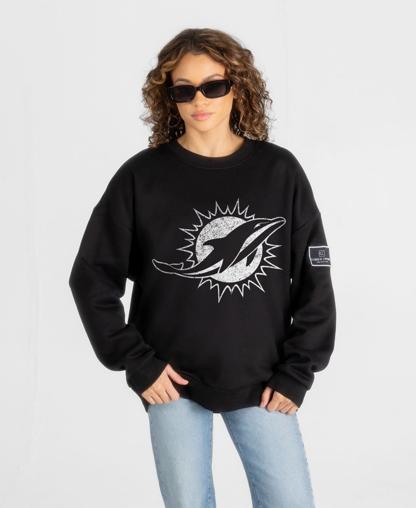 Женская толстовка Gameday Couture Black Miami Dolphins Bold Move Black Label Premium Drop Shoulder — фото 1