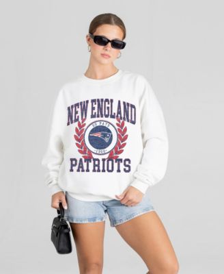 Women's White New England Patriots Gold Standard Oversized Premium Drop Shoulder Sweatshirt
