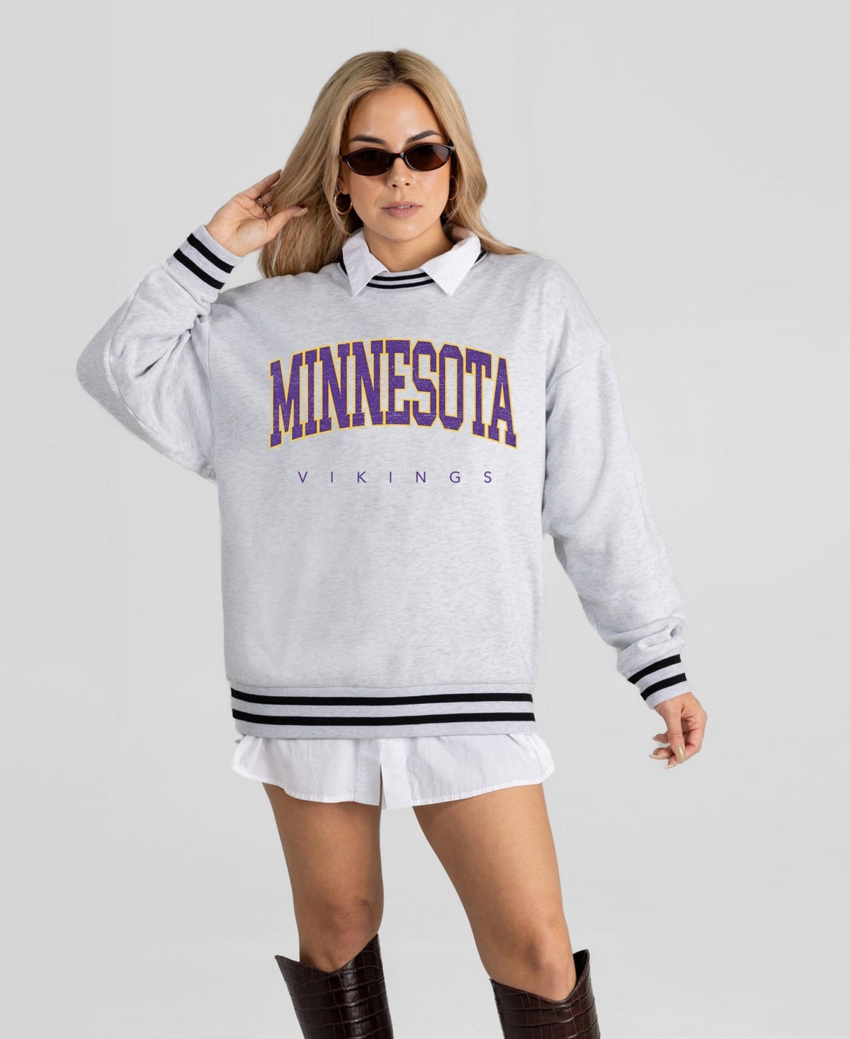 Gameday Couture Women's Ash Minnesota Vikings Oversized Easy Energy Ringer Stripe Sweatshirt - Ash