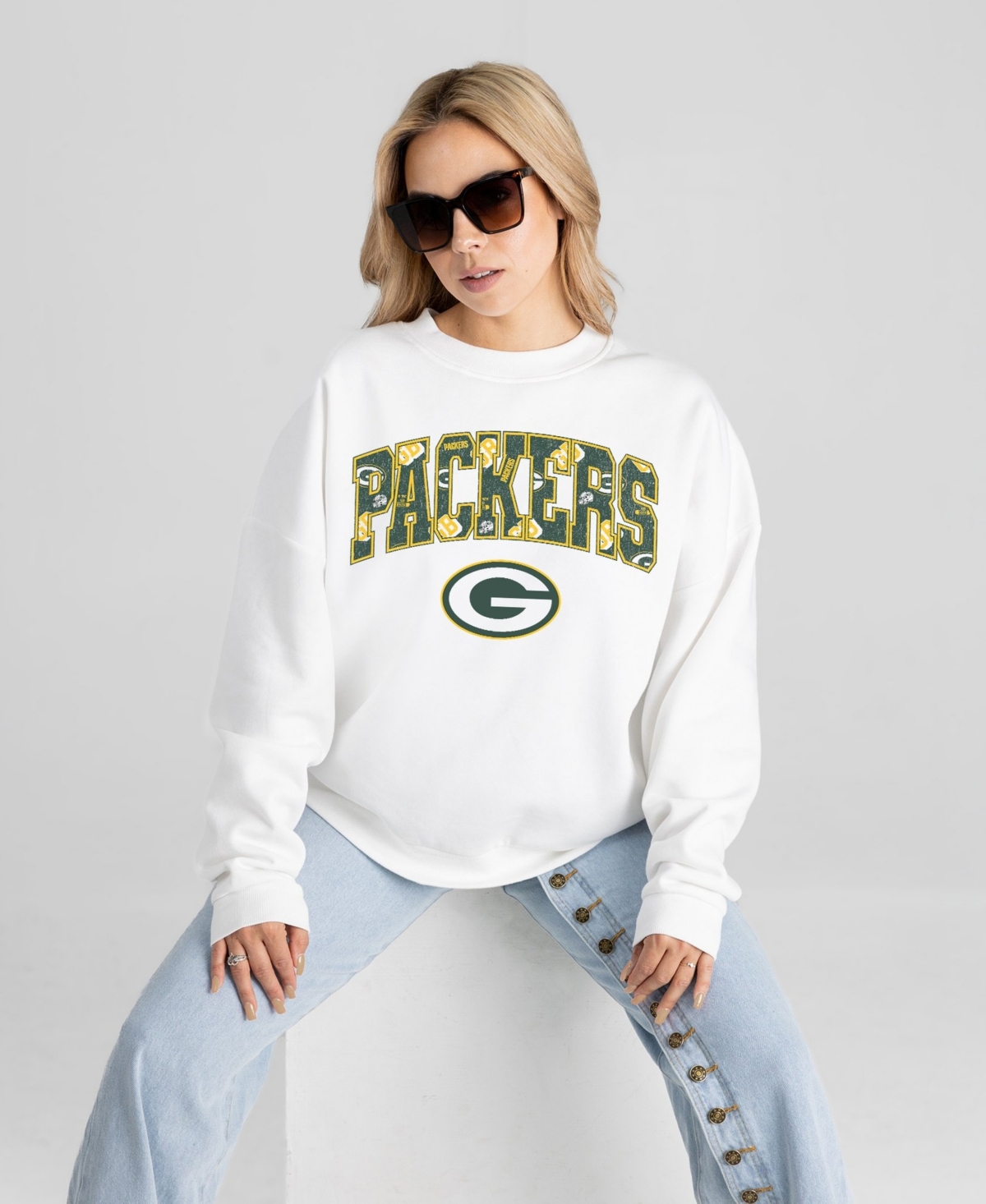 Gameday Couture Women's White Green Bay Packers Sweet Play Oversized Premium Drop Shoulder Sweatshirt - White