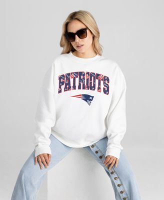 Women's White New England Patriots Sweet Play Oversized Premium Drop Shoulder Sweatshirt