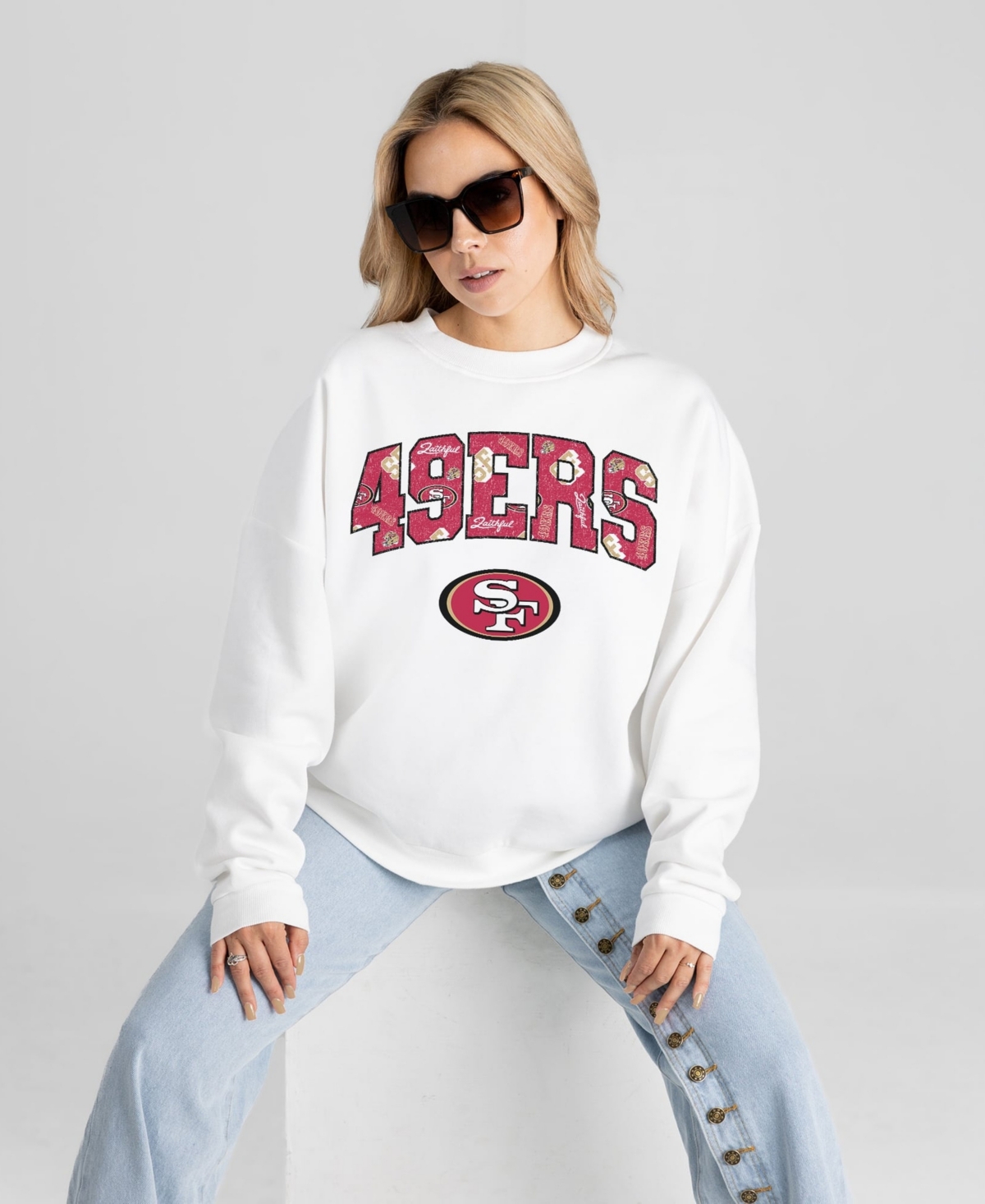 Gameday Couture Women's White San Francisco 49ers Sweet Play Oversized Premium Drop Shoulder Sweatshirt - White