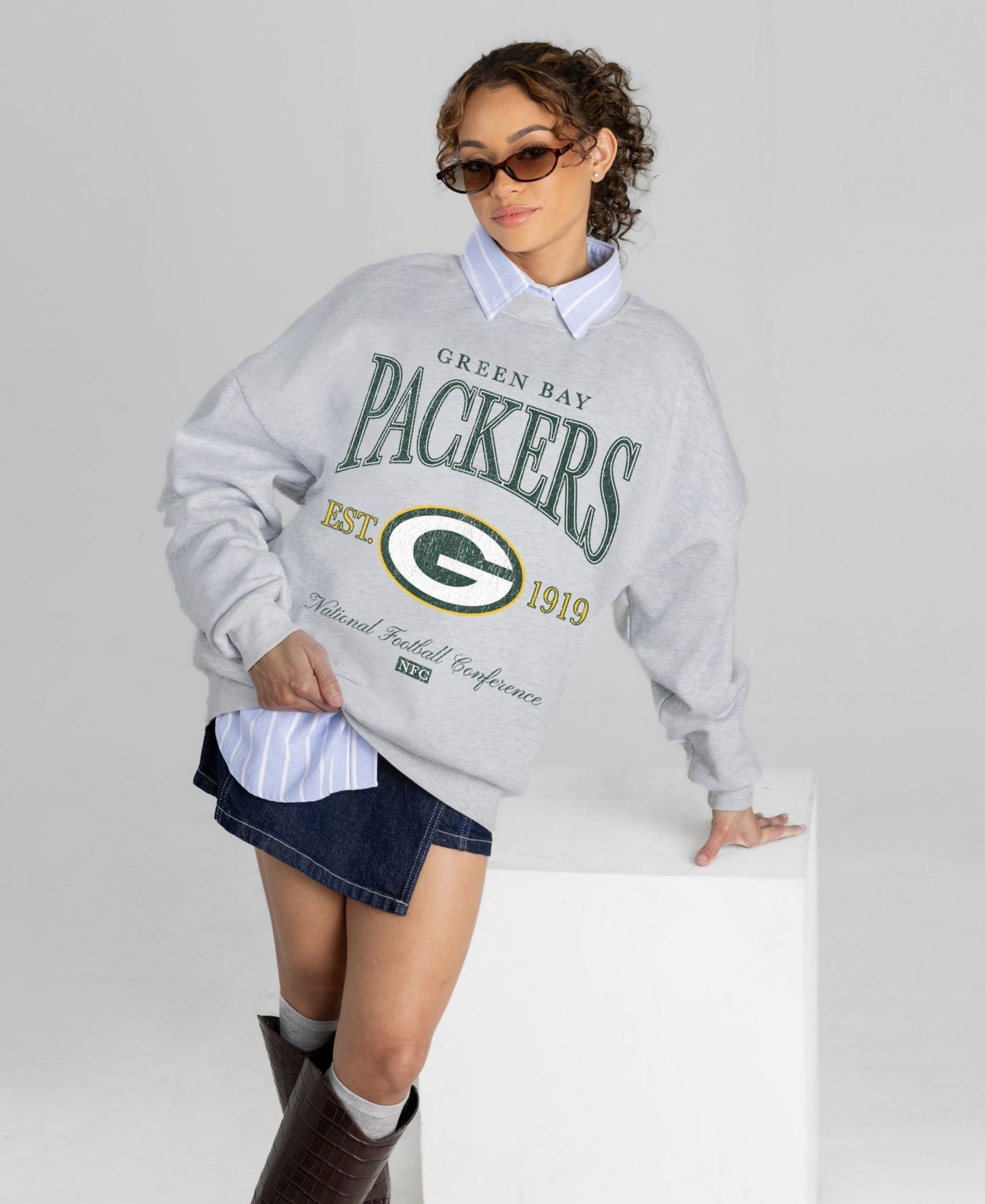 Женская толстовка Gameday Couture Ash Green Bay Packers Instant Classic Oversized Premium Drop Shoulder — фото 3