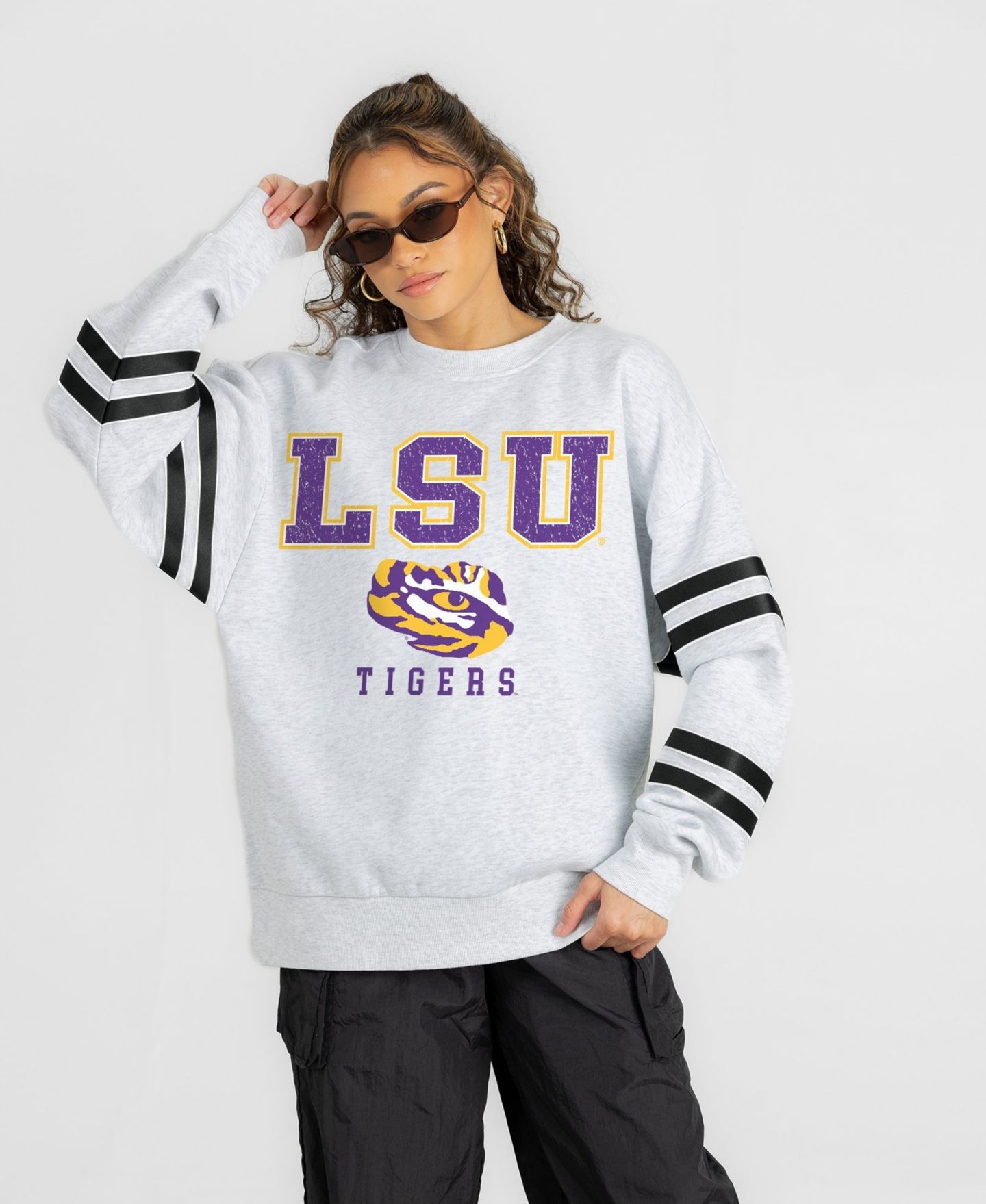 Женская толстовка Gameday Couture Ash LSU Tigers Stadium Stripes Oversized Fleece — фото 1