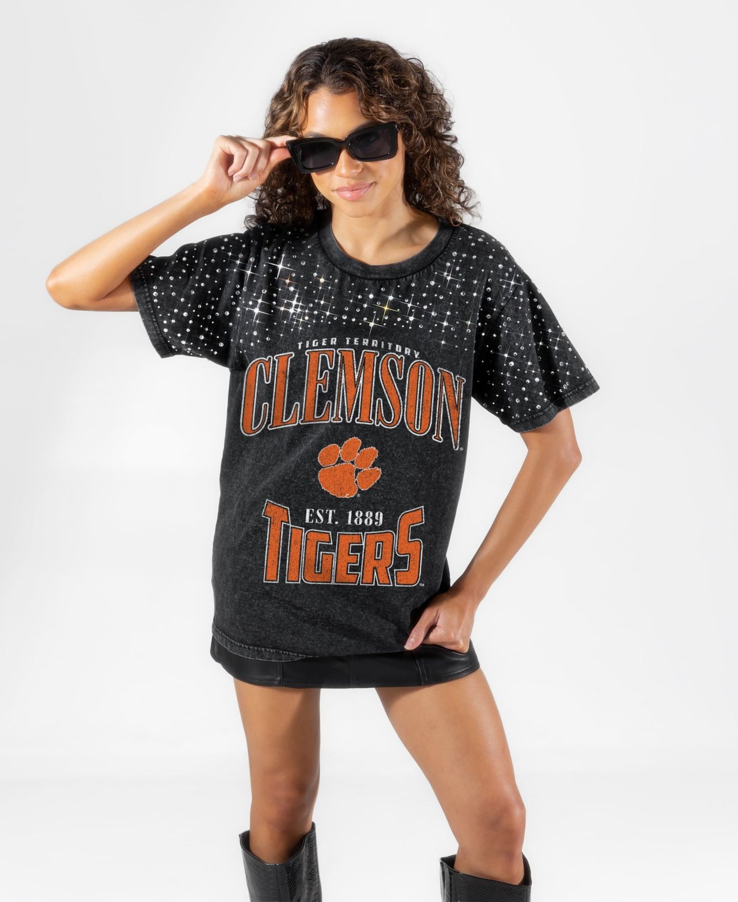 Женская футболка Gameday Couture Black Clemson Tigers In the Zone Washed Micro Rhinestone — фото 4