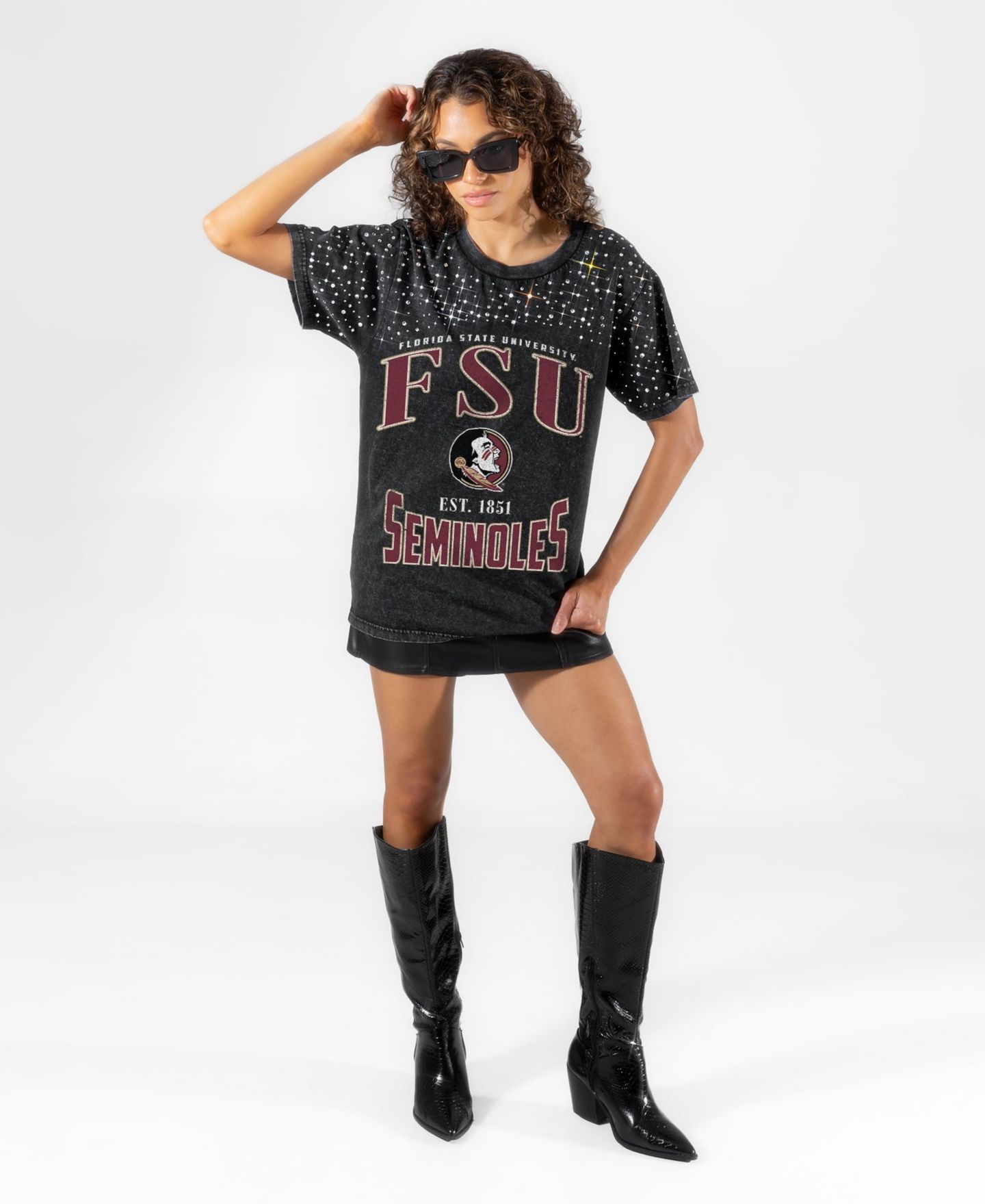Женская футболка Gameday Couture Black Florida State Seminoles In the Zone Washed Micro Rhinestone — фото 3