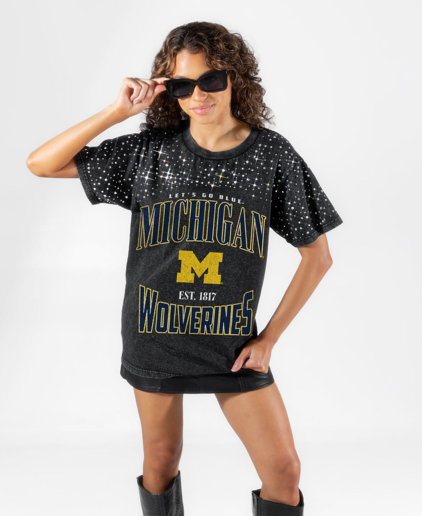 Женская футболка Gameday Couture Black Michigan Wolverines In the Zone Washed Micro Rhinestone — фото 4