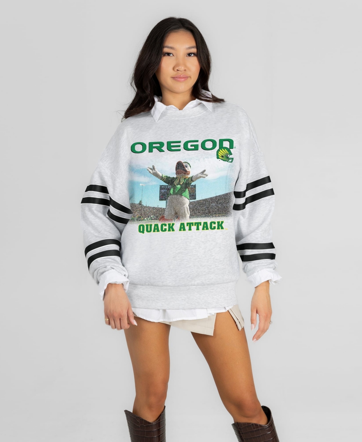 Gameday Couture Women's Ash Oregon Ducks Off the Grid Oversized Fleece Sweatshirt - Ash, Black