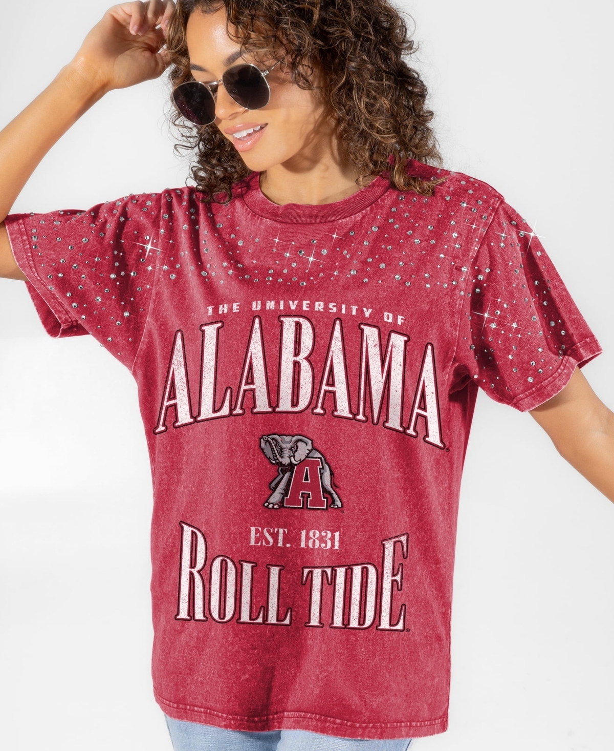 Gameday Couture Women's Crimson Alabama Crimson Tide Sparkle Score Washed Micro Rhinestone T-Shirt - Crimson