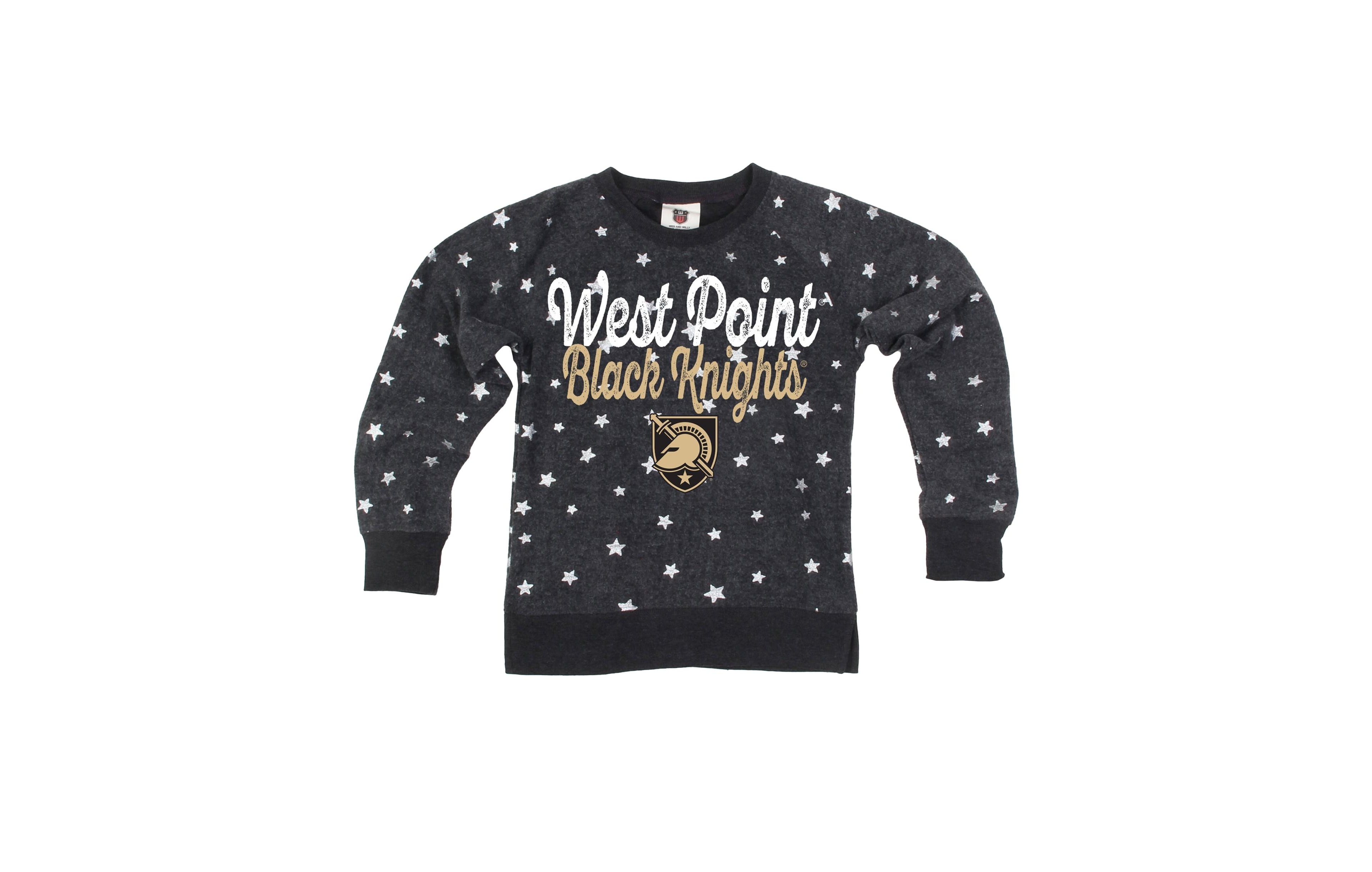 Wes & Willy Big Girls' Black Army Black Knights Shimmer Star Reverse Fleece Sweatshirt