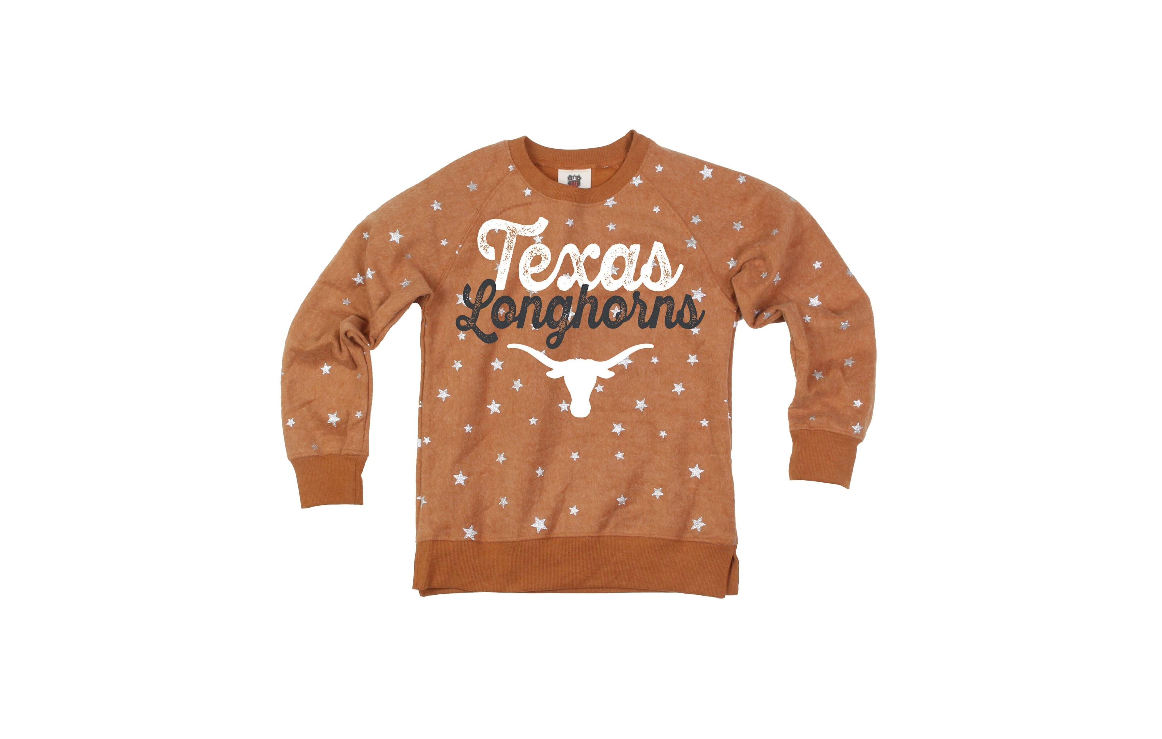 Wes & Willy Big Girls' Texas Orange Texas Longhorns Shimmer Star Reverse Fleece Sweatshirt