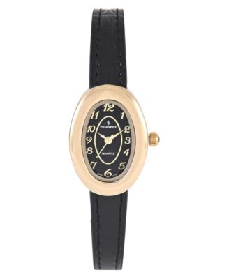 Women's 14K Gold-Plated Petite Oval Dial with Thin Leather Strap