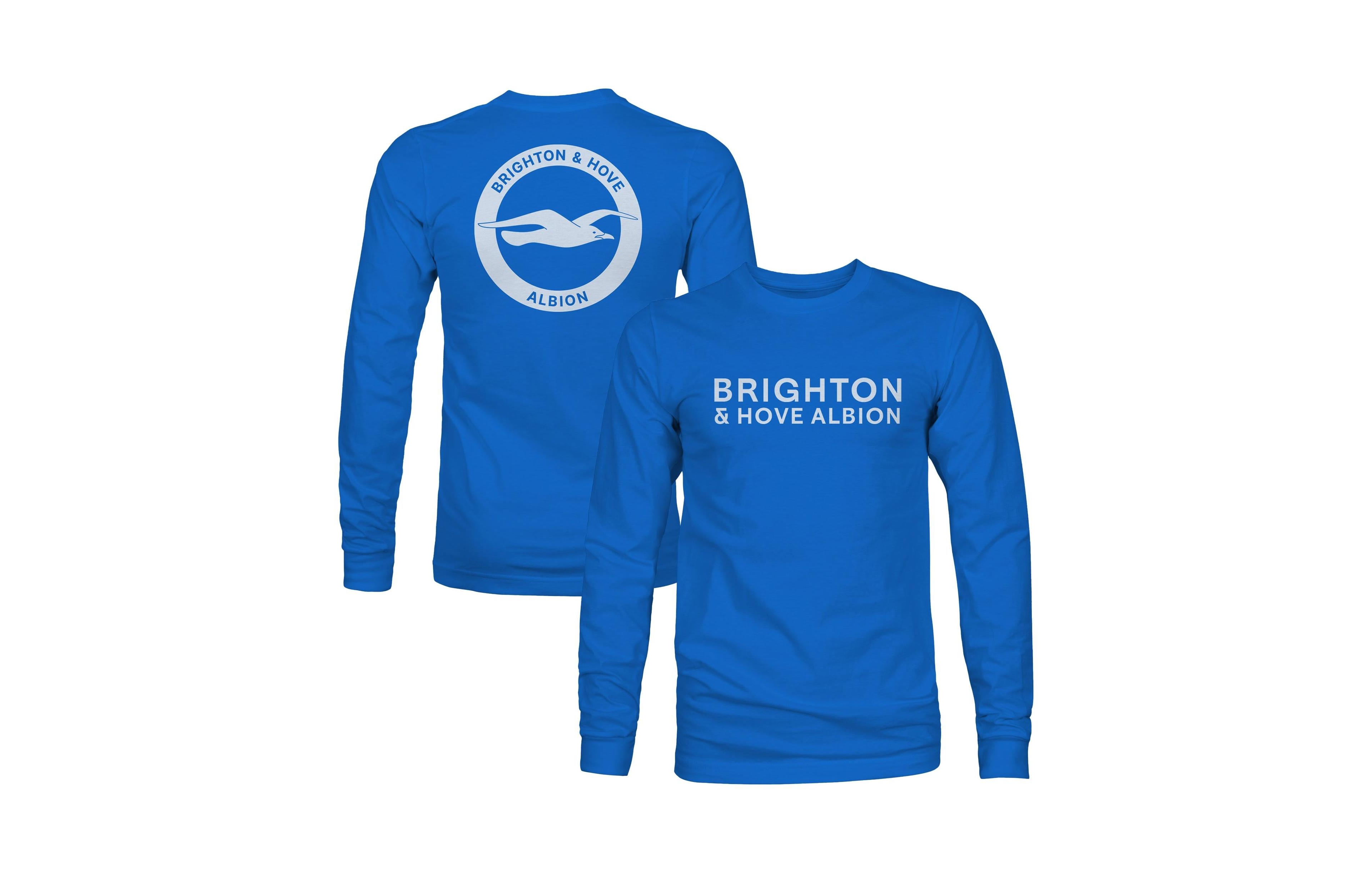 1863FC Men's Royal Brighton and Hove Albion Mono Badge Wordmark Long-Sleeve T-Shirt