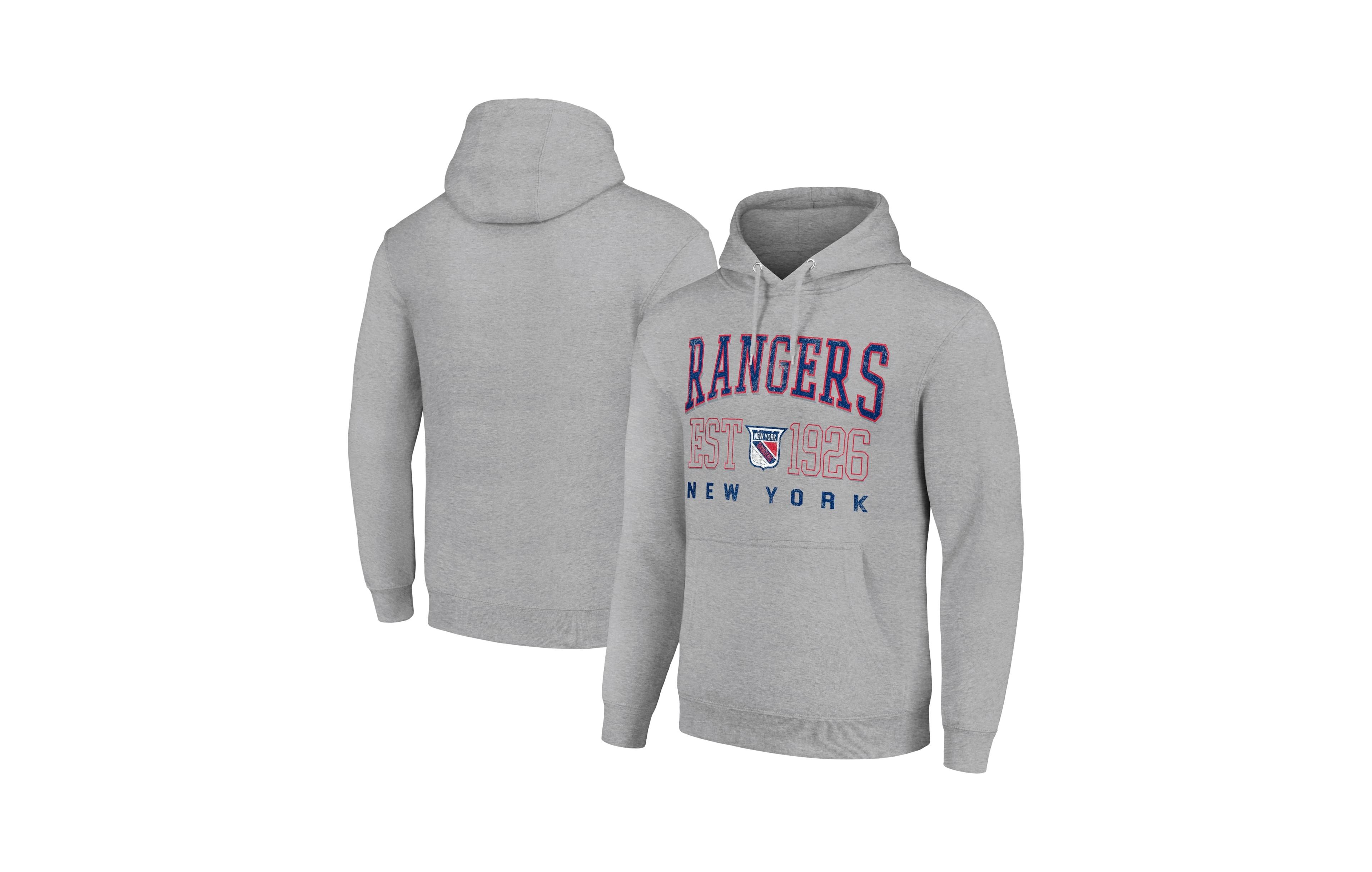 Starter Men's Heather Gray New York Rangers Retro Graphic Pullover Hoodie