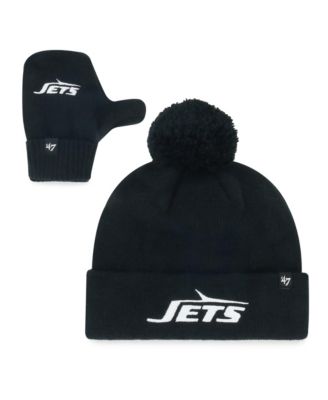 Toddler Black New York Jets Bam Bam Cuffed Knit Pom Hat & Mittens Set