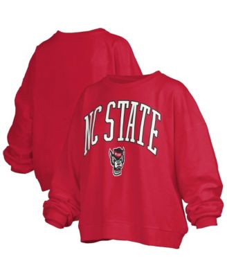 Women's Red NC State Wolfpack Oversized Janise Arch Over Logo Fleece Sweatshirt
