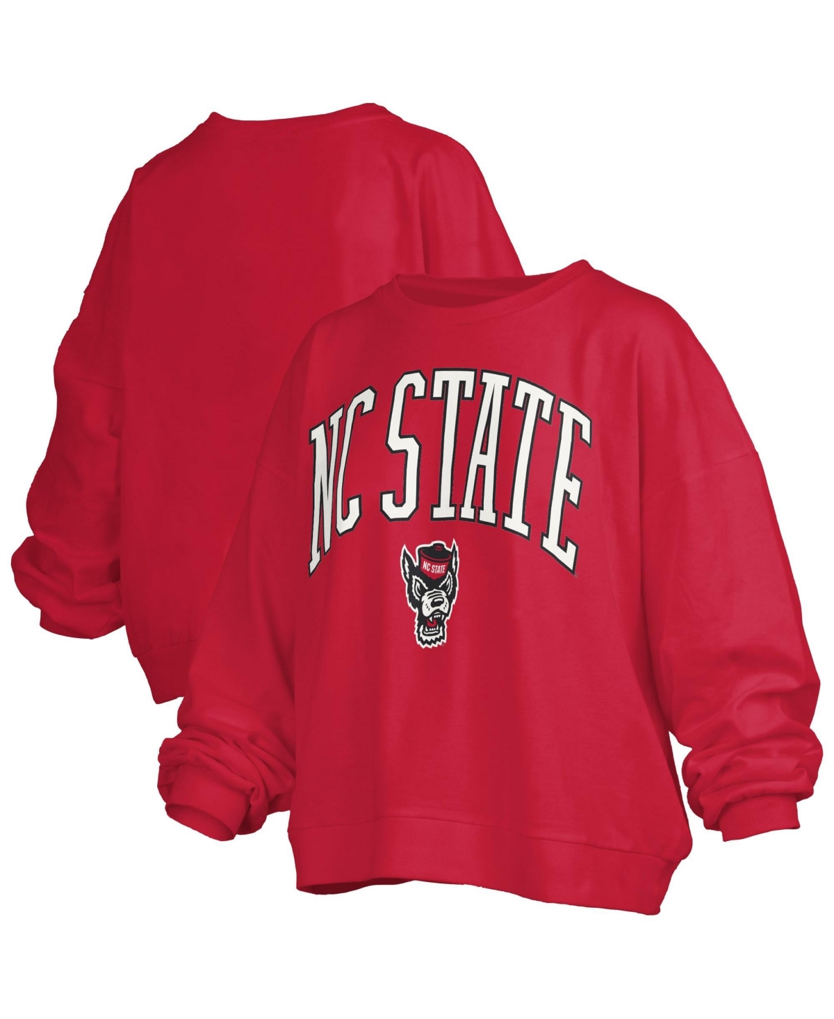 Pressbox Women's Red Nc State Wolfpack Oversized Janise Arch Over Logo Fleece Sweatshirt - Red