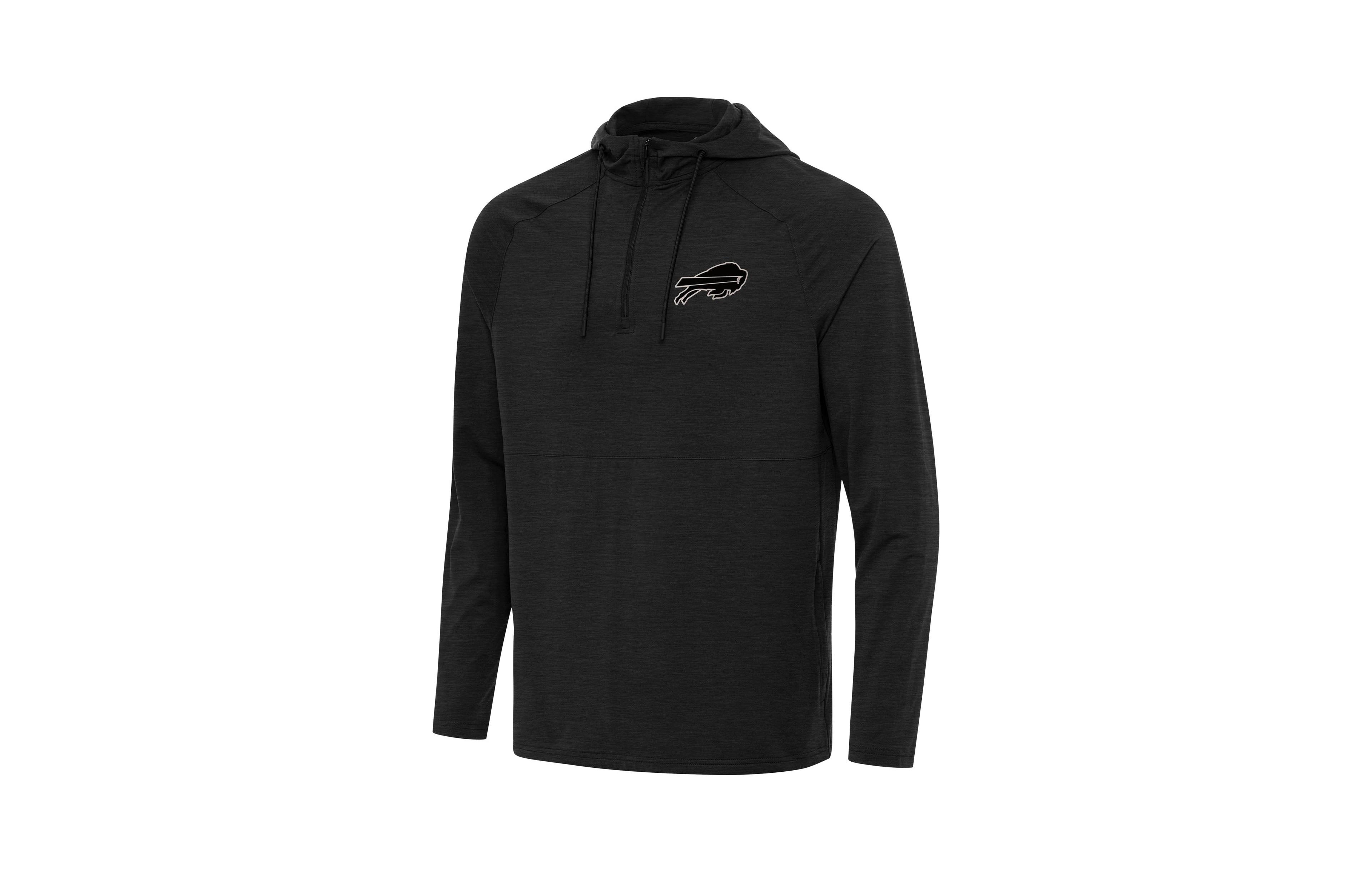 Antigua Men's Heather Black Buffalo Bills Spikes Raglan Quarter-Zip Hoodie