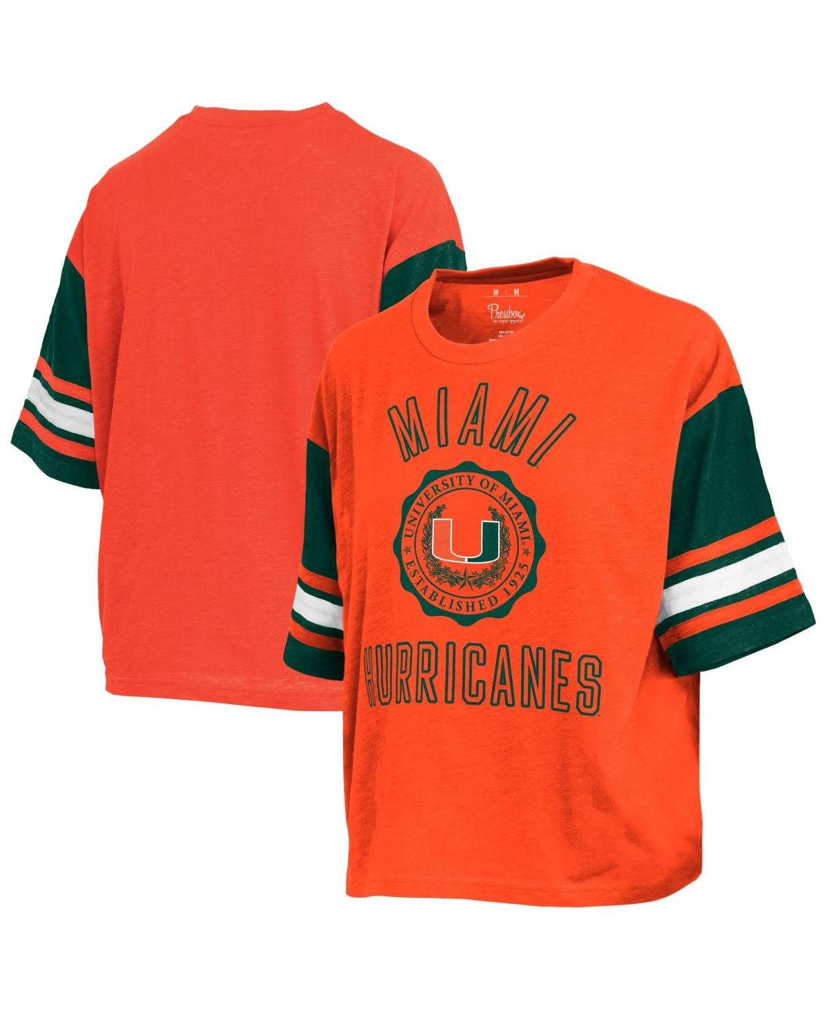 Pressbox Women's Orange Miami Hurricanes Sunday Color block Seal Slub T-Shirt - Orange, Green
