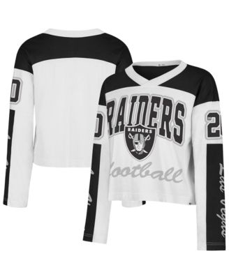 Women's White Las Vegas Raiders Exclamation Metro V-Neck Long-Sleeve Jersey
