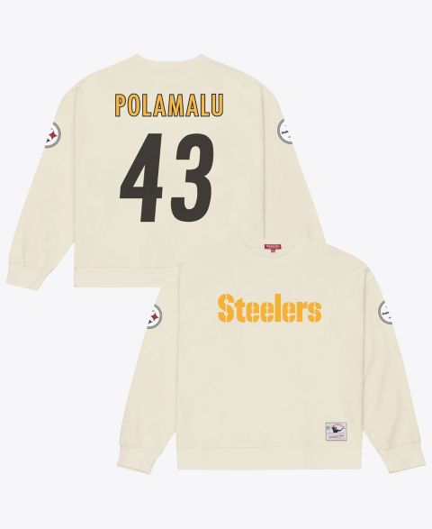 Женская толстовка Mitchell & Ness Troy Polamalu Cream Pittsburgh Steelers Name & Number