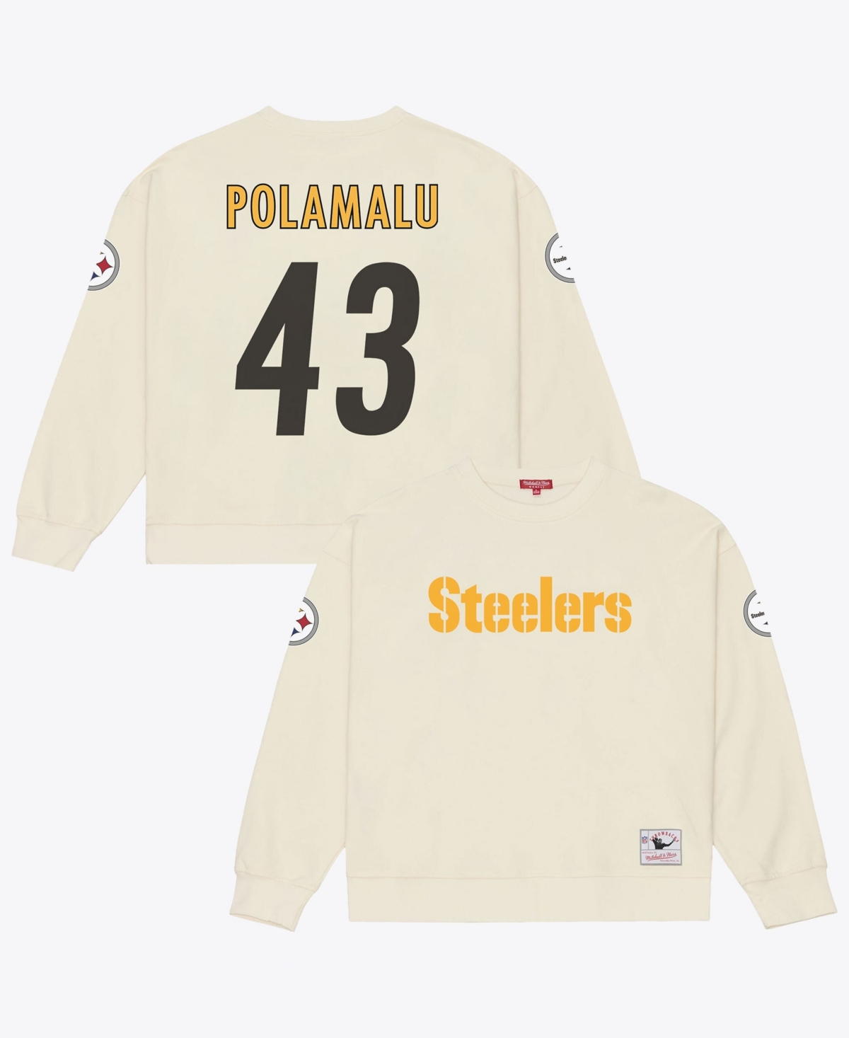 Mitchell & Ness Women's Troy Polamalu Cream Pittsburgh Steelers Name & Number Sweatshirt - Cream