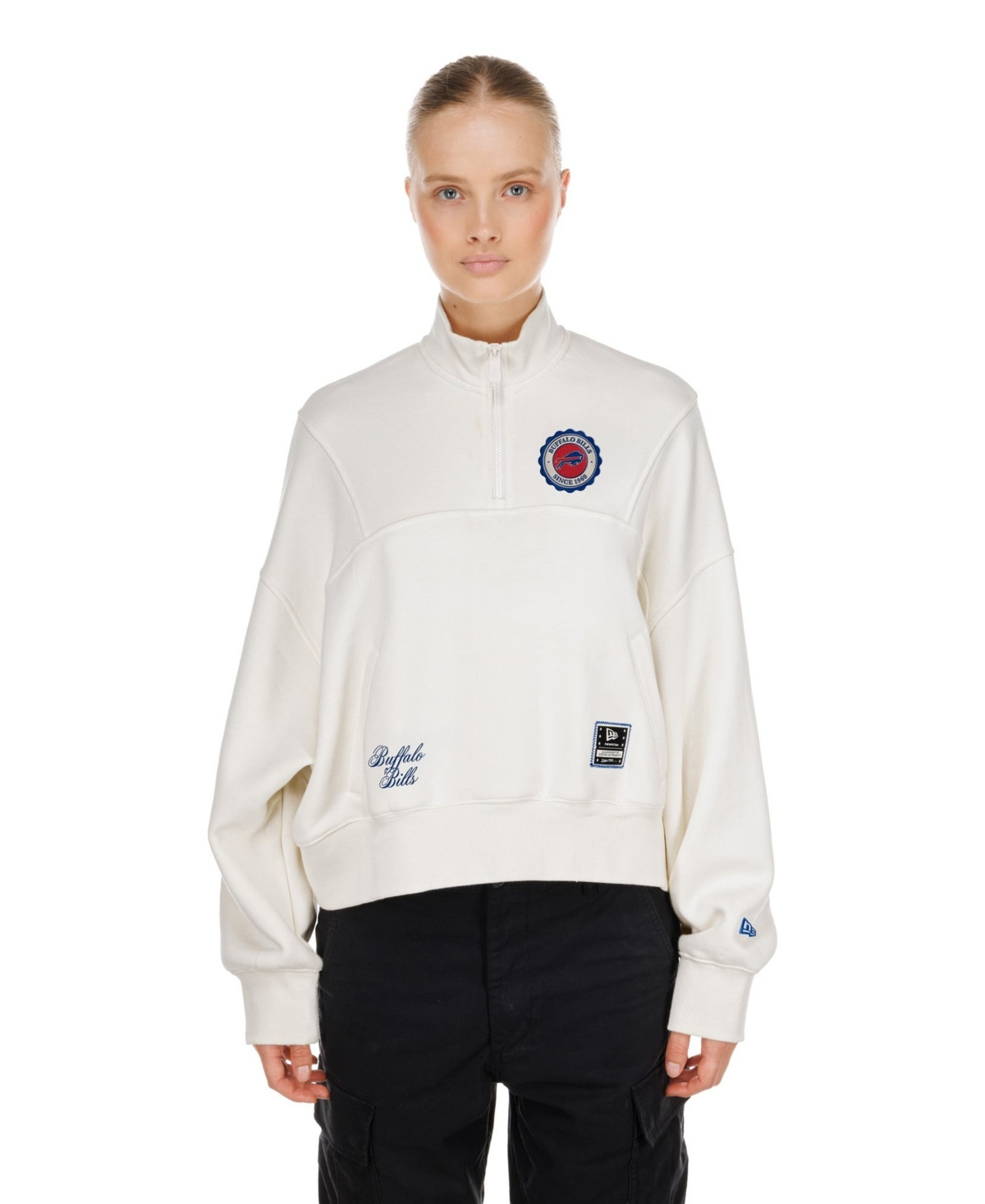 New Era Women's Cream Buffalo Bills Academic Quarter-Zip Pullover - Cream