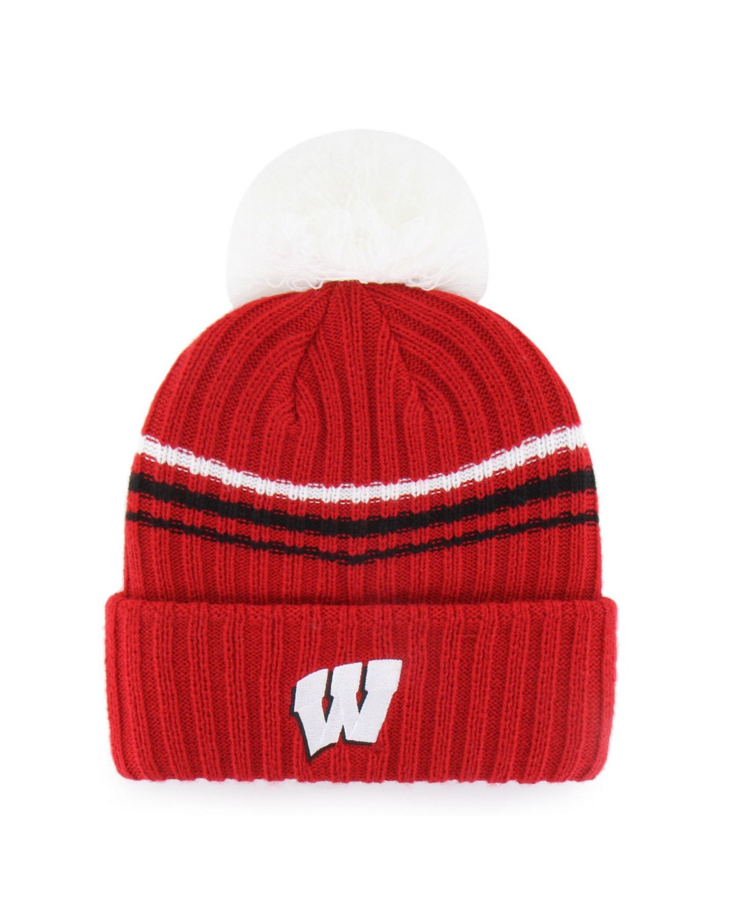 Женская шапка '47 Brand Red Wisconsin Badgers Seasonal Fuzzy Script Big Pom Knit Hat — фото 2