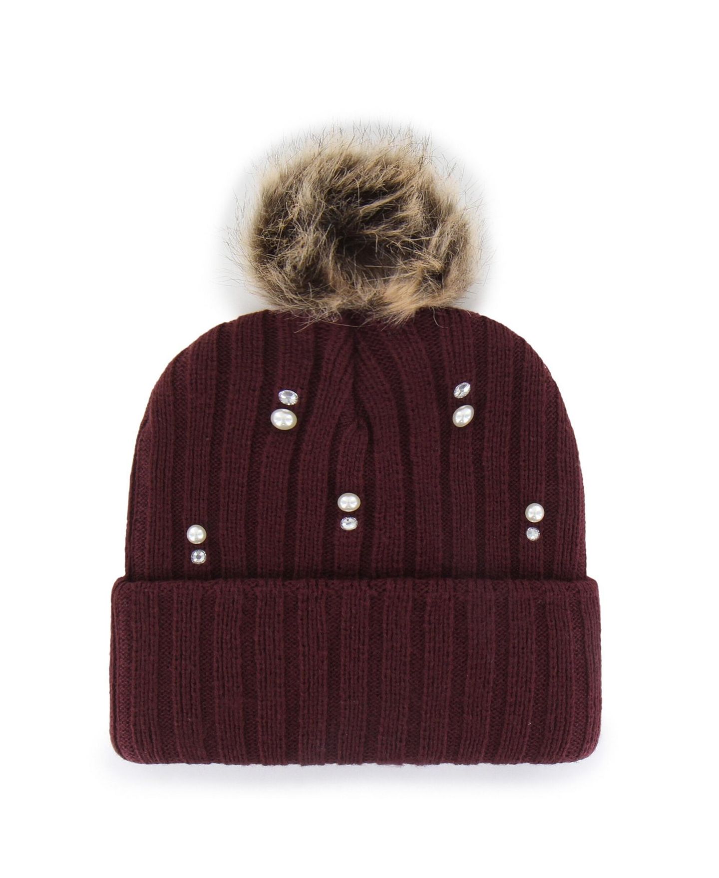 Женский головной убор '47 Brand Maroon Virginia Tech Hokies Imitation Pearl Faux Fur Knit Pom Hat — фото 2