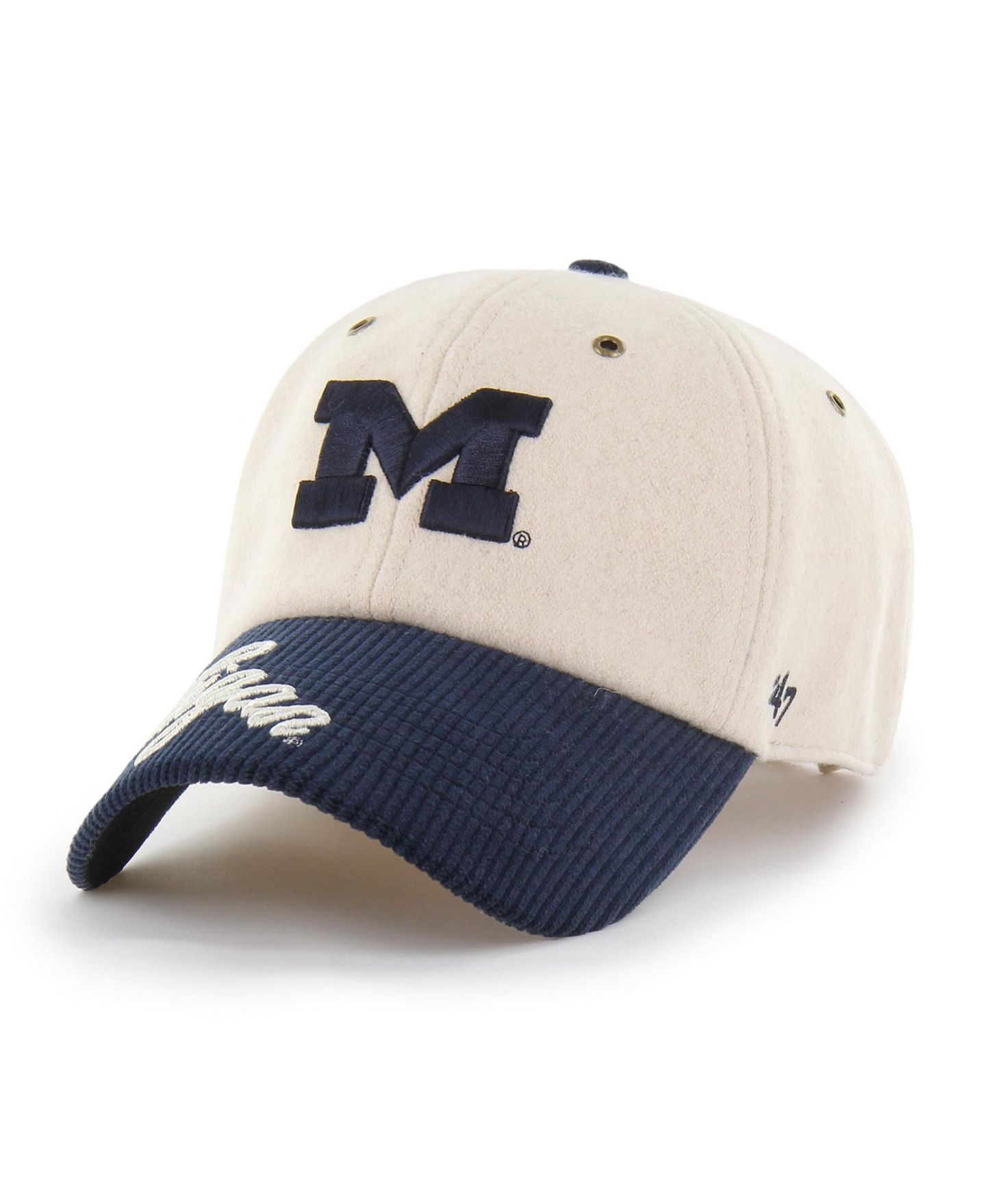 Женская кепка '47 Brand Cream/Navy Michigan Wolverines Rope Script Clean Up Adjustable Hat — фото 2