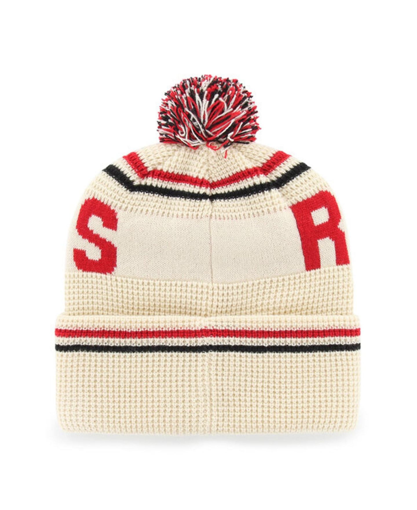 Головной убор '47 Brand Cream Rutgers Scarlet Knights Quattrle Waffle Cuffed Knit Pom Hat — фото 2