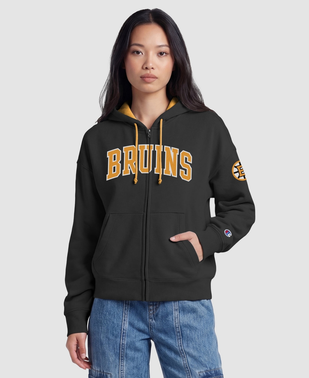 Champion Women's Black/Gold Boston Bruins Applique Full-Zip Fleece Hoodie - Black, Gold