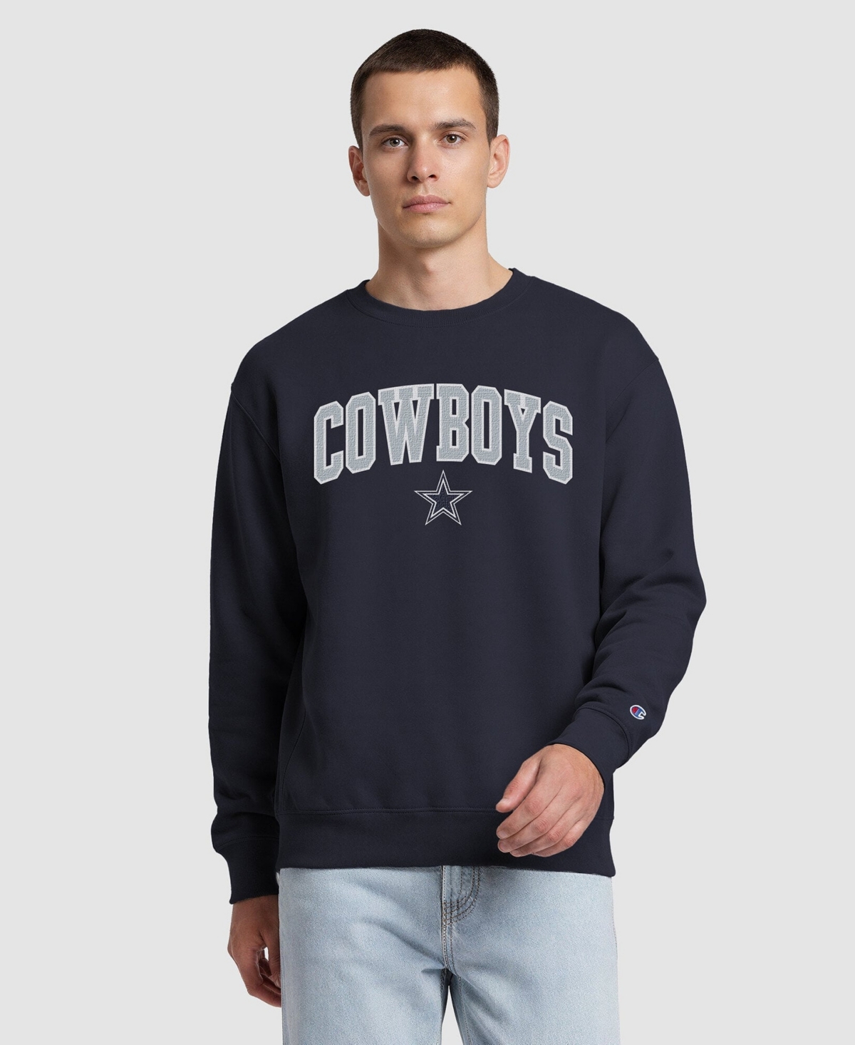 Champion Men's Navy Dallas Cowboys Contrast Patch Crewneck Sweatshirt - Navy
